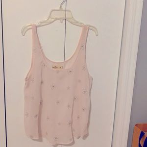 Hollister Pink Sheer Beaded Floral Top